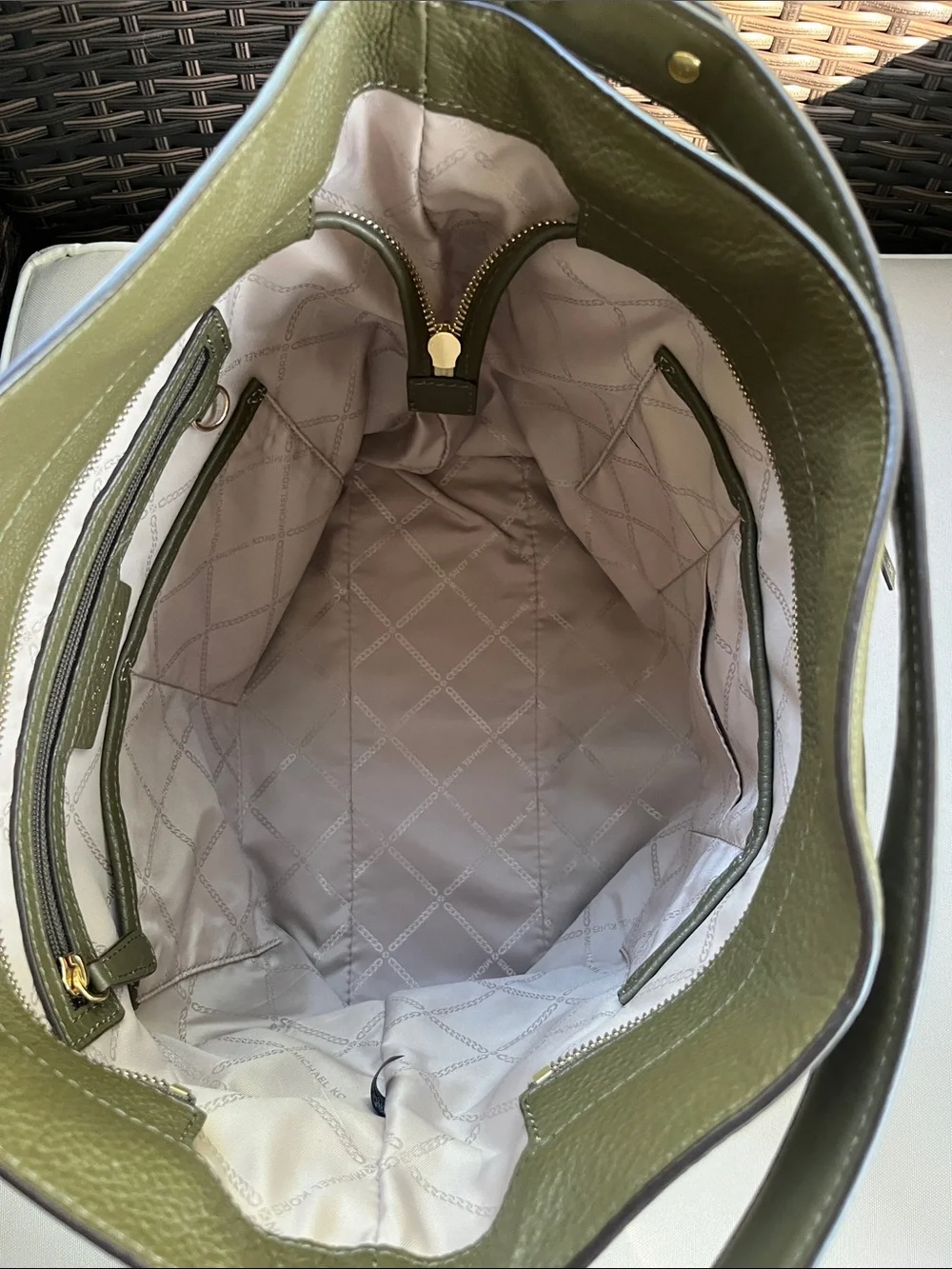 Michael Kors Olive Green Pebbled Leather Hobo Bag with Gold Hardware